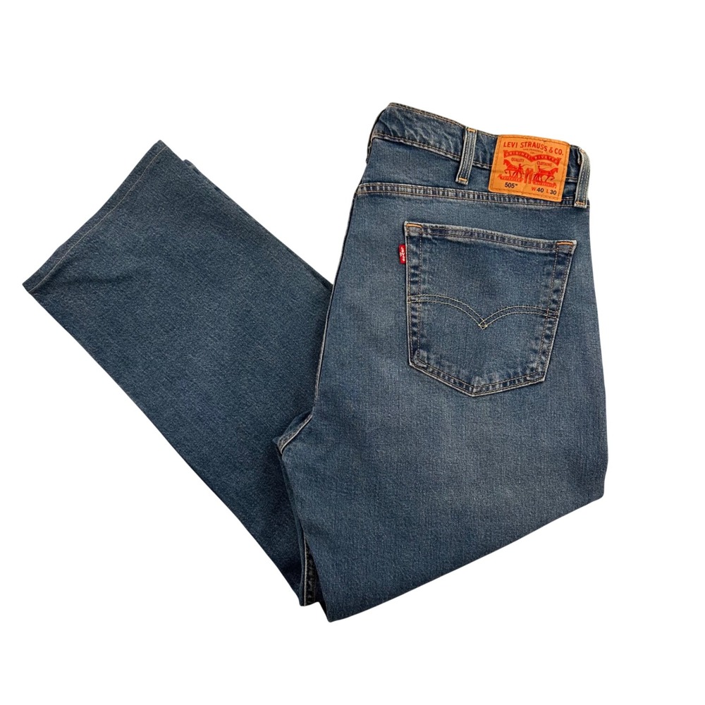 Levis 505 Regular Fit Mens Blue Jeans 40x30 Straight Leg Medium Wash Denim